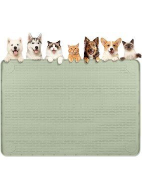 Extra Large Dog Food Mat 70"x45" - Waterproof, Non-Slip, Easy Clean, Green